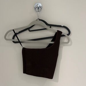 Babaton Dark Brown One-Shoulder Tank Top